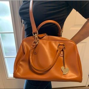 Cuore & Pelle Cognac leather Satchel Tan brown purse handbag crossbody bag